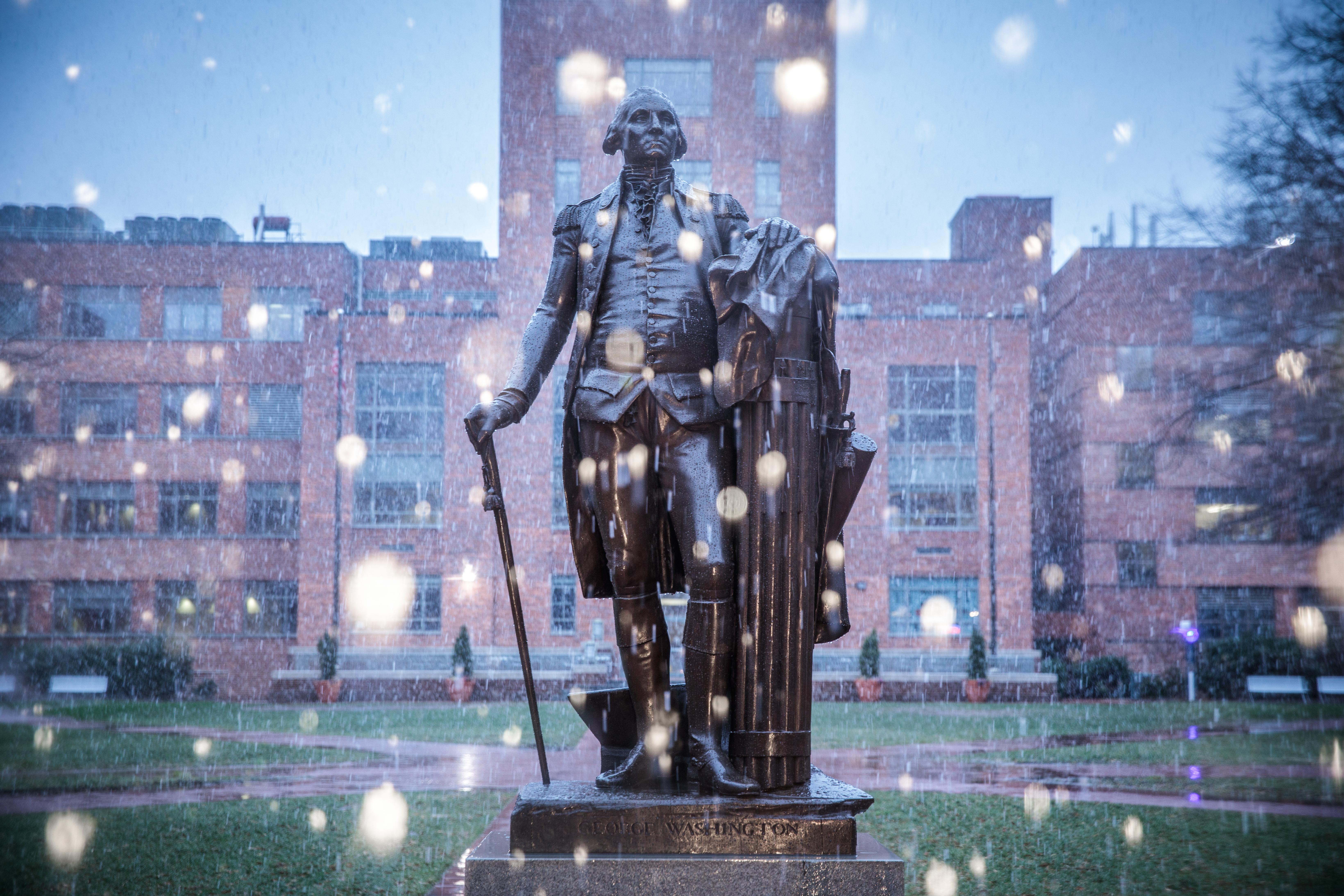 A sample slide: George Washington Statue in the snow.

